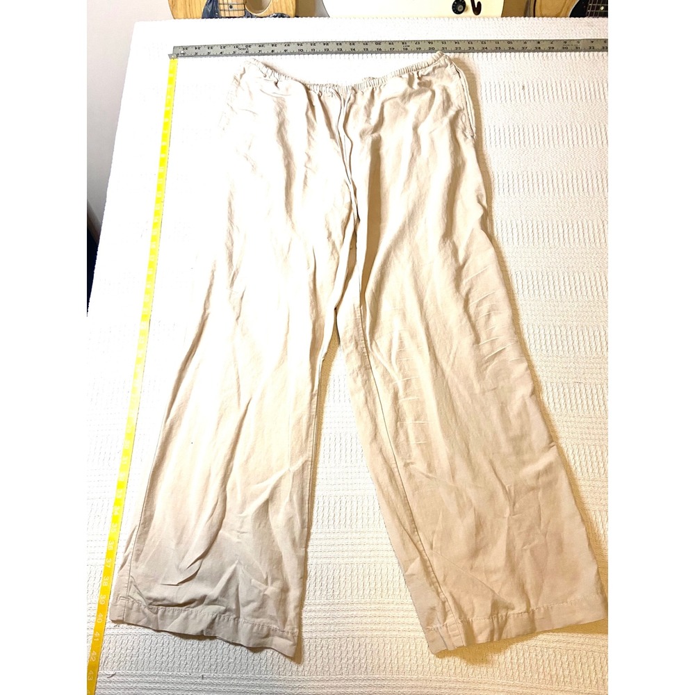 HM Linen Blend Wide Leg Pants Beige Tan Elastic Waist Drawstring Womens Large